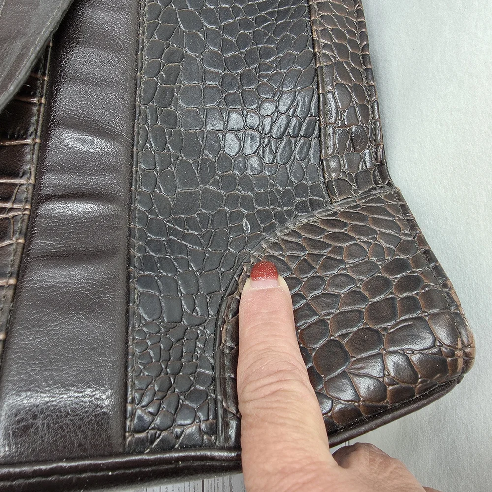 Coldwater Creek Juliana Croco Tote dark brown faux-crocodile exterior‎